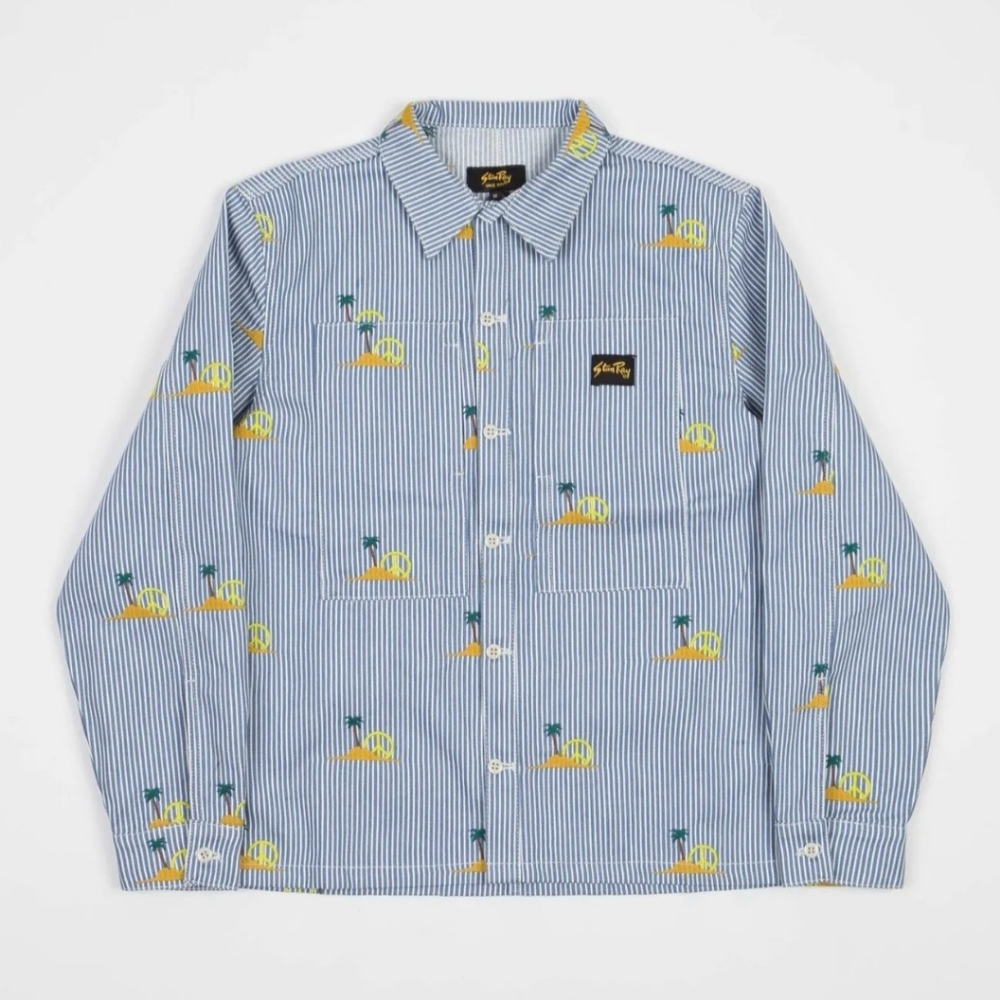 NWT Stan Ray Palm Peace prison shirt in striped blue Small